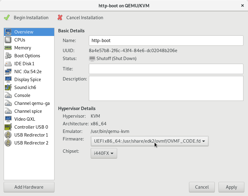 UEFI Firmware Selection in Virt-Manager